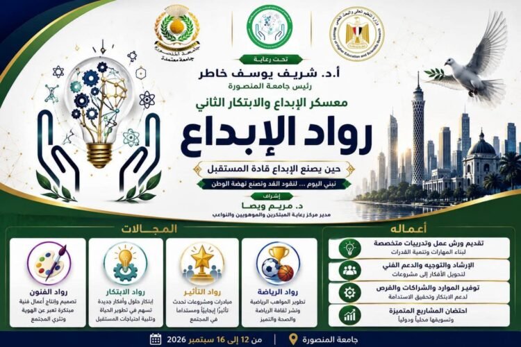 جامعة المنصورة تطلق «رواد الإبداع» لاكتشاف المواهب وتنمية قدرات الطلاب في القيادة والفنون والابتكار والرياضة