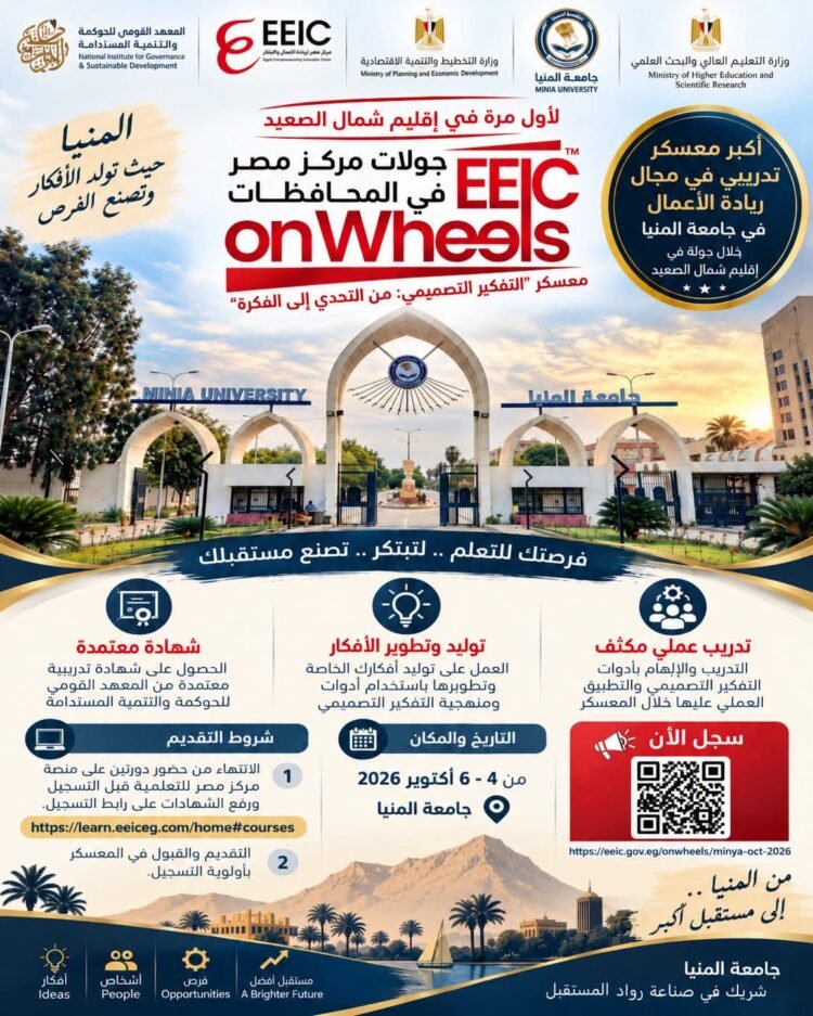 جامعة المنيا تستضيف معسكرًا تدريبيًا لريادة الأعمال لتحويل أفكار الطلاب إلى حلول ابتكارية قابلة للتطبيق