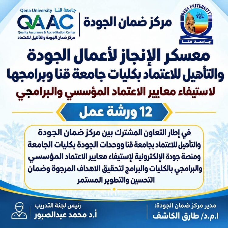 جامعة قنا تطلق «معسكر الإنجاز» بالتعاون مع منصة جودة لتأهيل 7 كليات للاعتماد المؤسسي والبرامجي
