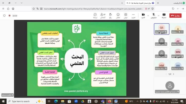 جامعة قنا تواصل تأهيل فرق الاعتماد المؤسسي والبرامجي بالتدريب على معيار البحث العلمي عبر «منصة جودة»
