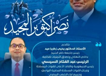 رئيس جامعة كفر الشيخ يهنئ الرئيس السيسي والشعب المصري والقوات المسلحة بذكرى انتصارات أكتوبر